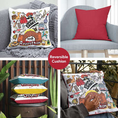 Rajasthan - Doodle Art Reversible Zipper Cushion with Filler - Discovering India