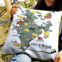 India Doodle Art Reversible Zipper Cushion with Filler - Discovering India