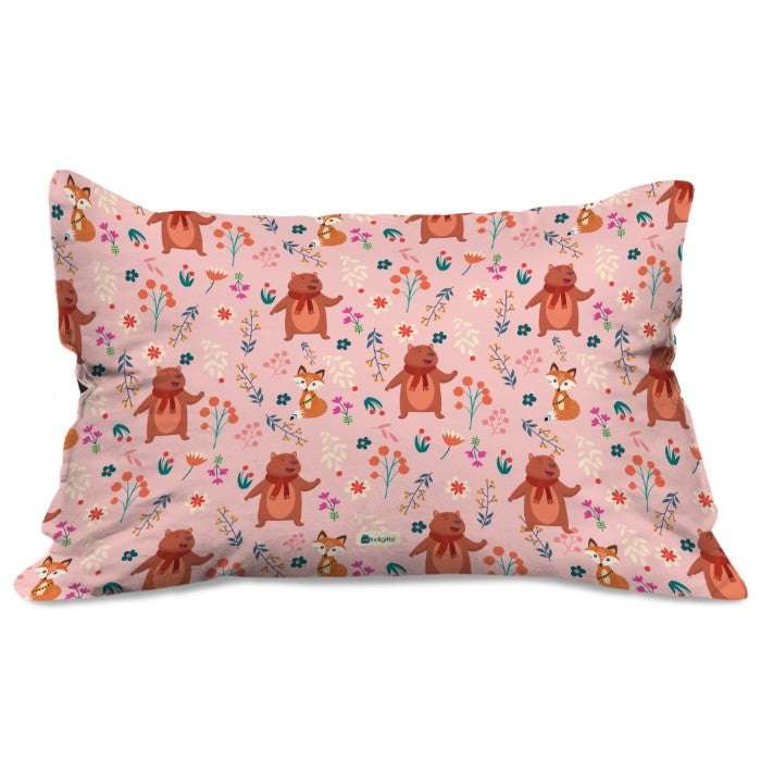 Indigifts Half-N-Half Collection Happy Bear Printed Kids Rectangle Pillow Cover