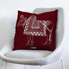 Mandala Themed Animal Printed 4 Red Cushion with Covers For Home Decor