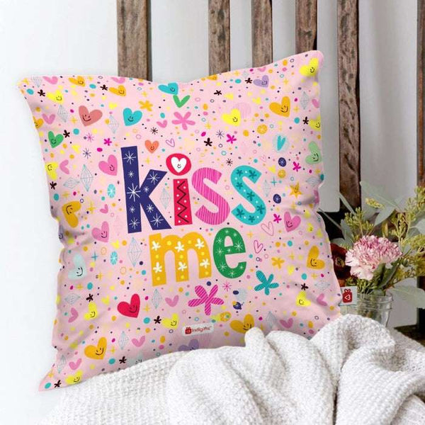 Kiss Me Printed Cushion and Love Message Card with Photo Magnet Valentine Gift Hamper