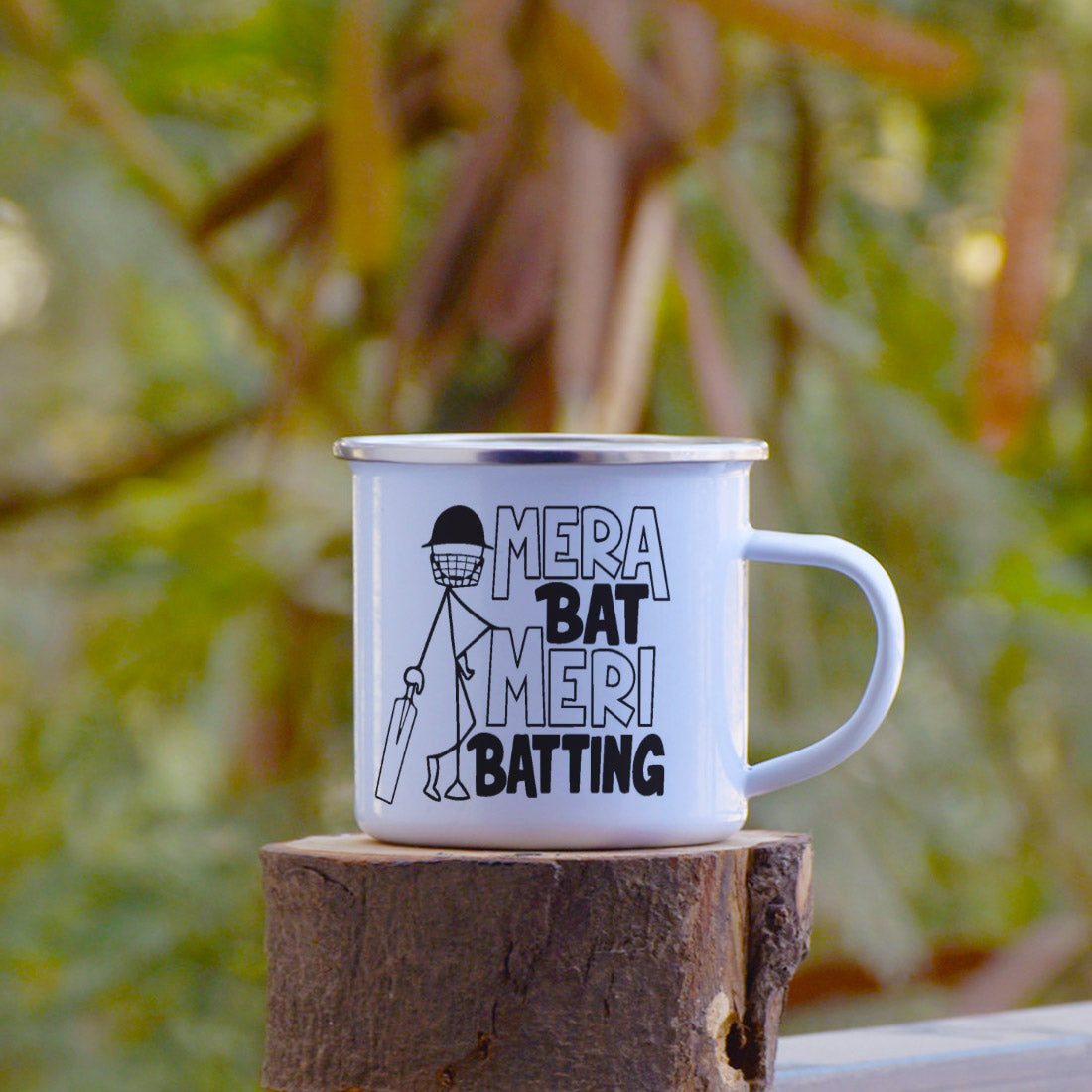 Personalised Mera Bat Meri Batting Printed Enamel Mug - Customize Mug With Your Name