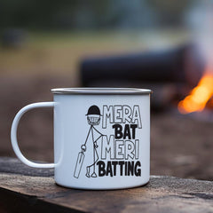 Personalised Mera Bat Meri Batting Printed Enamel Mug - Customize Mug With Your Name