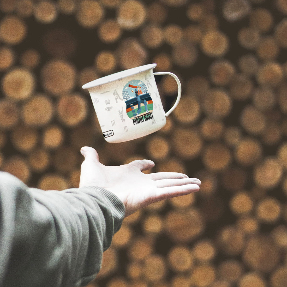 Personalised Stop Talking Start Batting Printed Enamel Mug - Customize Mug With Your Name