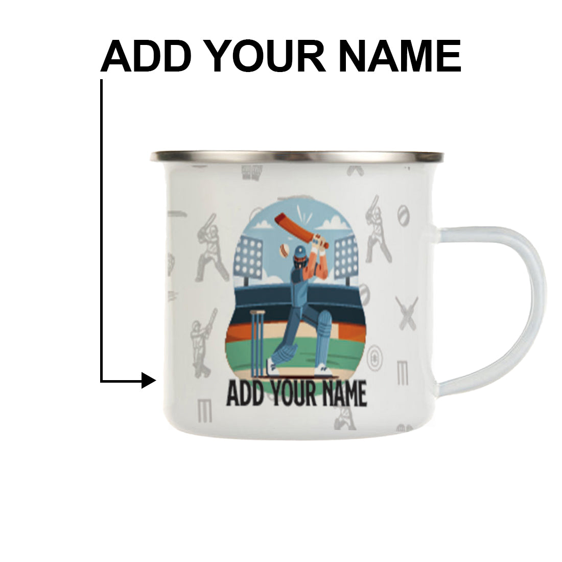 Personalised Stop Talking Start Batting Printed Enamel Mug - Customize Mug With Your Name