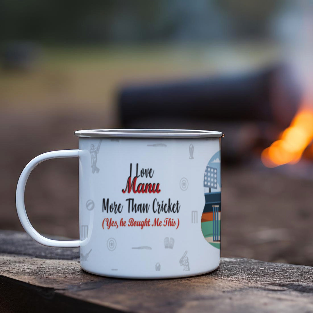 Personalised Cricket Love Boyfriend Printed Enamel Mug - Customize Mug With Your Name