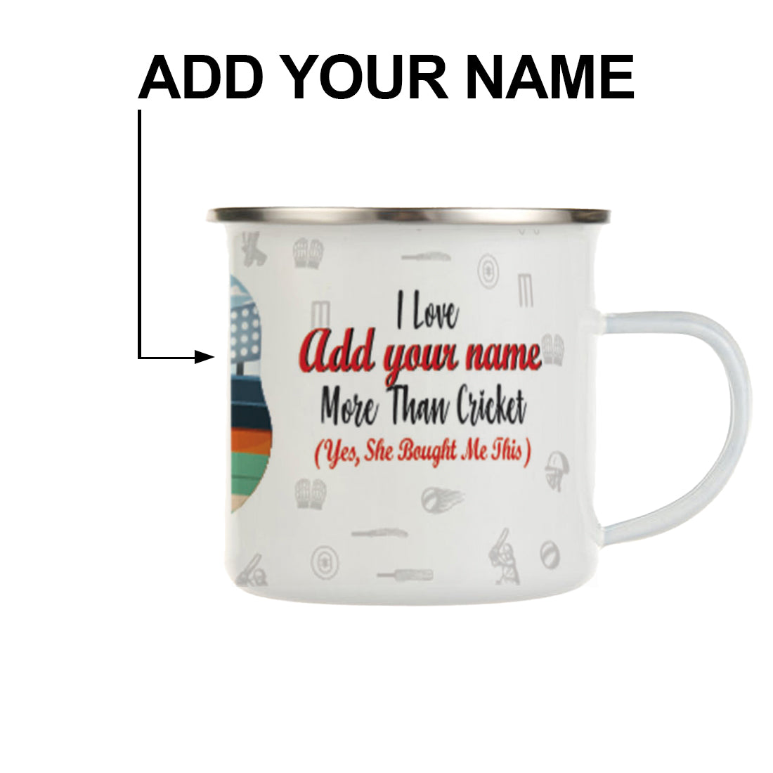 Personalised Cricket Love Girlfriend Printed Enamel Mug - Customize Mug With Your Name