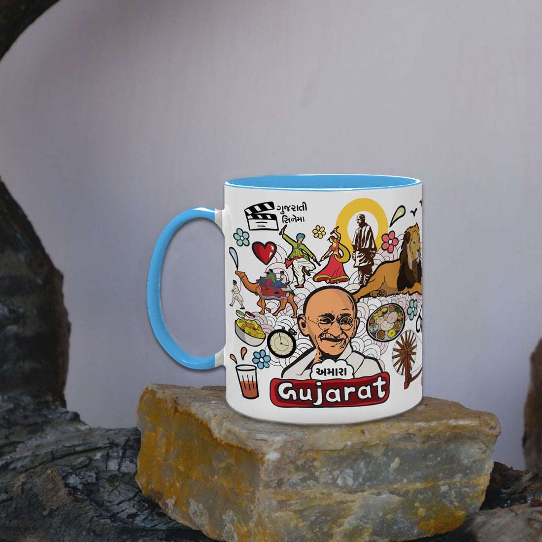 Gujarat- Doodle Art Ceramic Mug With Color Handle - Discovering India