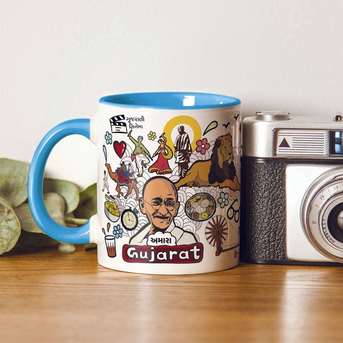 Gujarat- Doodle Art Ceramic Mug With Color Handle - Discovering India