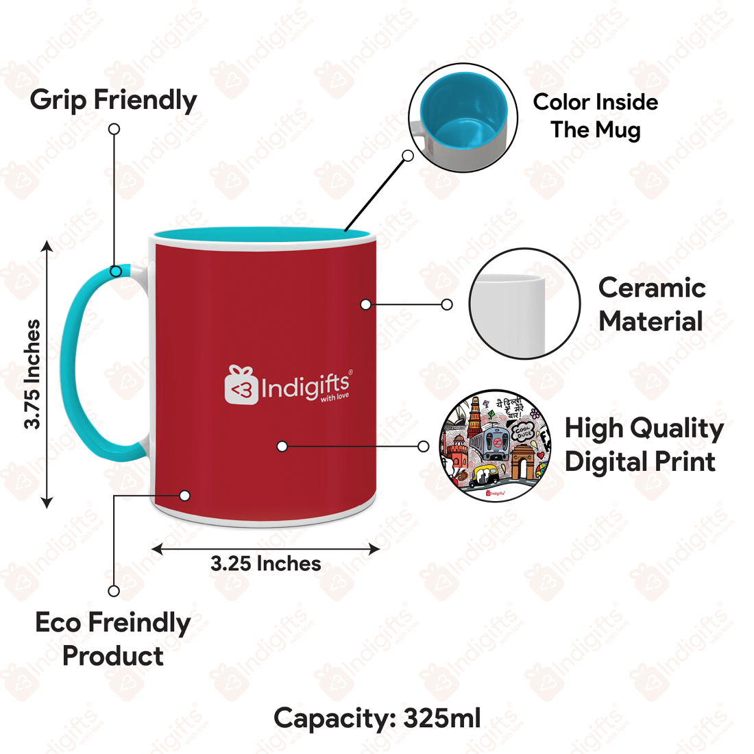 Gujarat- Doodle Art Ceramic Mug With Color Handle - Discovering India