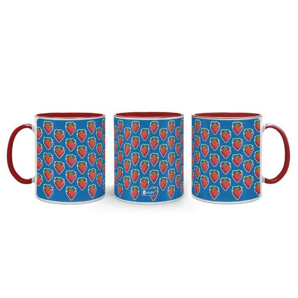 Decorated Coffee Mug, Red Handle Printed Mug Set of 2, Ceramic Printed Coffee Mug