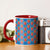 Decorated Coffee Mug, Red Handle Printed Mug Set of 2, Ceramic Printed Coffee Mug