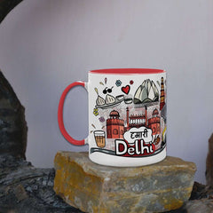 Delhi -  Doodle Art Ceramic Mug With Color Handle - Discovering India