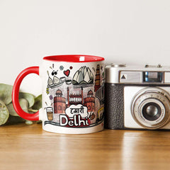 Delhi -  Doodle Art Ceramic Mug With Color Handle - Discovering India