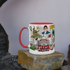 Uttar Pradesh - Doodle Art Ceramic Mug With Color Handle - Discovering India