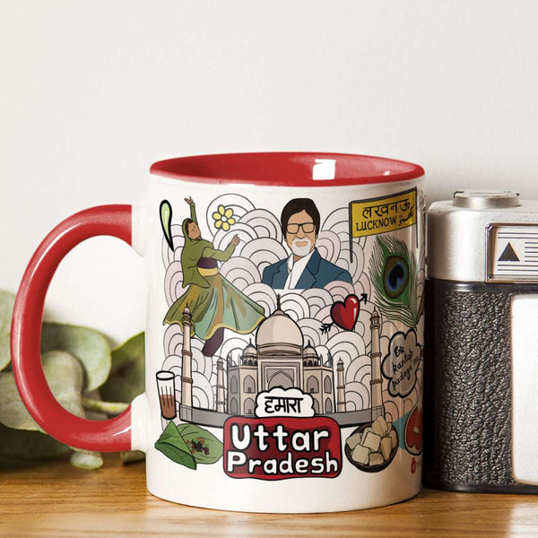 Uttar Pradesh Discovering India Doodle Art Ceramic Mug With Color Handle