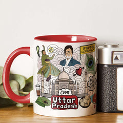 Uttar Pradesh - Doodle Art Ceramic Mug With Color Handle - Discovering India