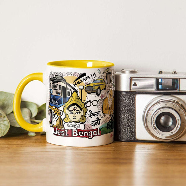 West Bengal Discovering India Doodle Art Ceramic Mug With Color Handle
