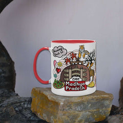 Madhya Pradesh - Doodle Art Ceramic Mug With Color Handle - Discovering India