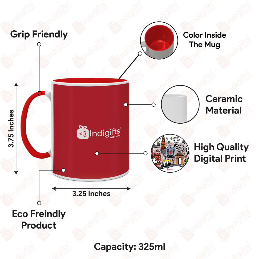 Uttar Pradesh - Doodle Art Ceramic Mug With Color Handle - Discovering India