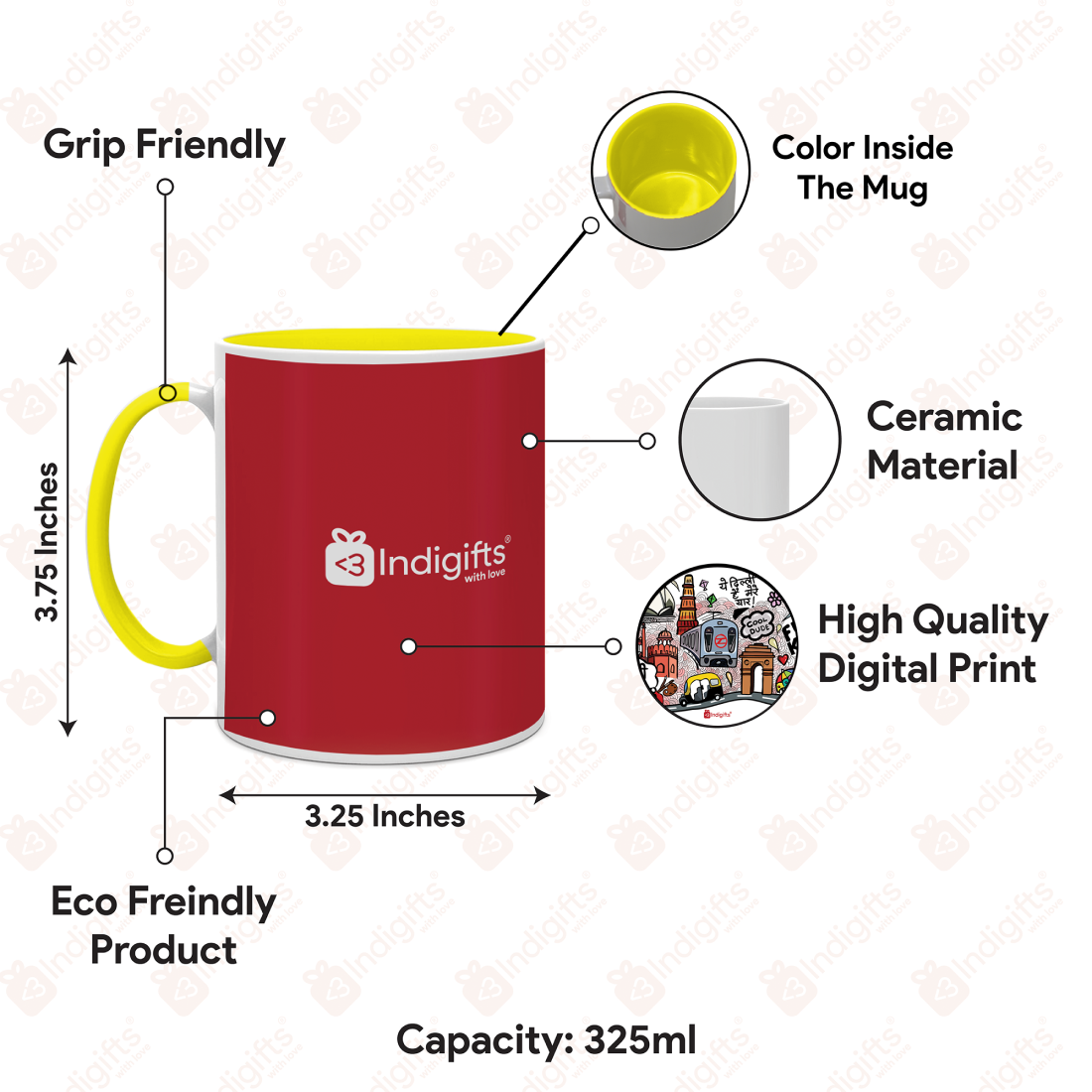 Telangana -Doodle Art Ceramic Mug With Color Handle - Discovering India