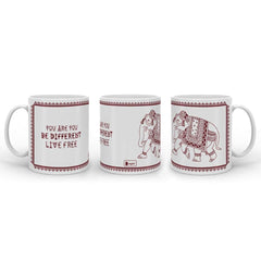 White Ethnic Themed Elephant Printed Coffee Cup