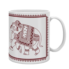 White Ethnic Themed Elephant Printed Coffee Cup