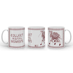 White Ethnic Themed Camel Printed Coffee Cup