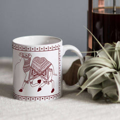 White Ethnic Themed Camel Printed Coffee Cup