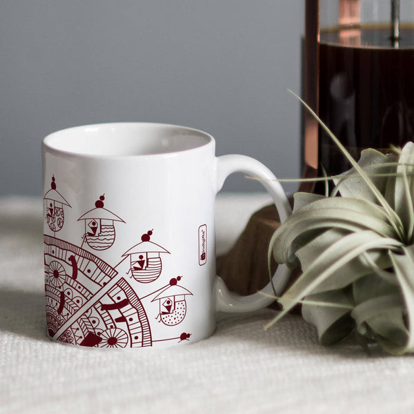 White Mandala Ethnic Themed Digitally Printed Coffee Cup