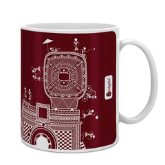 Maroon Ethnic Warli Themed Camera Printed Coffee Mug