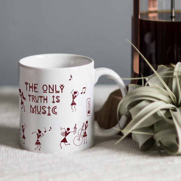 White Mandala Themed Music Quote Printed Coffee Mug