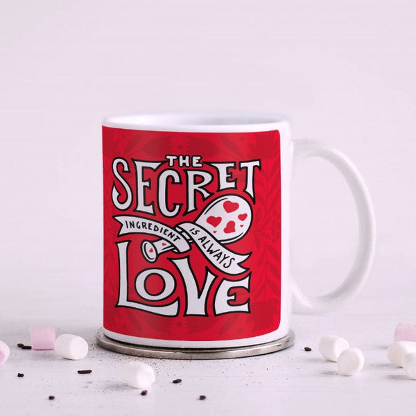 Secret Love Red Coffee Mug and Photo Clip Set with Greeting Card, Teddy, Artificial Rose, and Cadbury Dairy Milk Chocolates (Pack of 4)