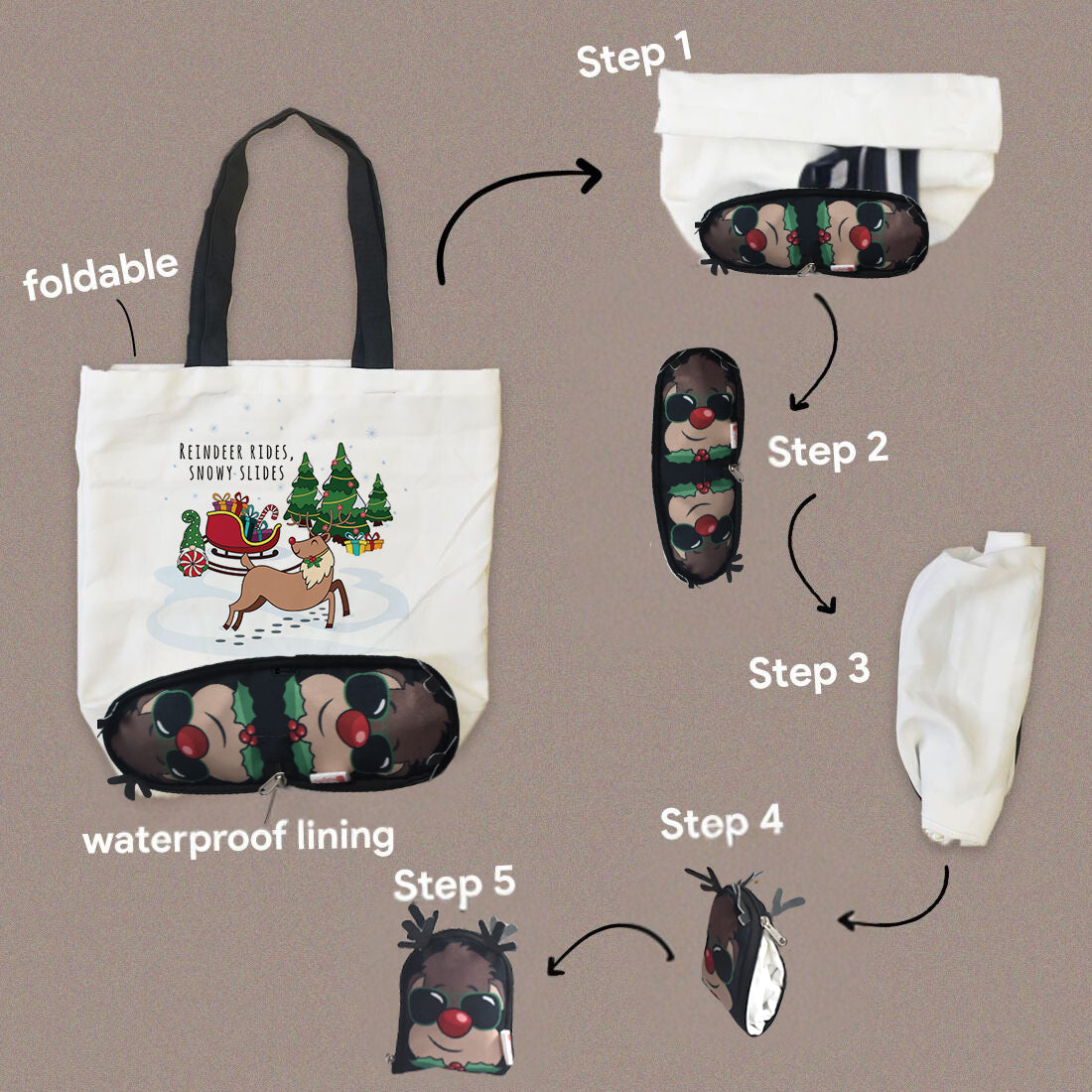 Reindeer Foldable Tote Bag