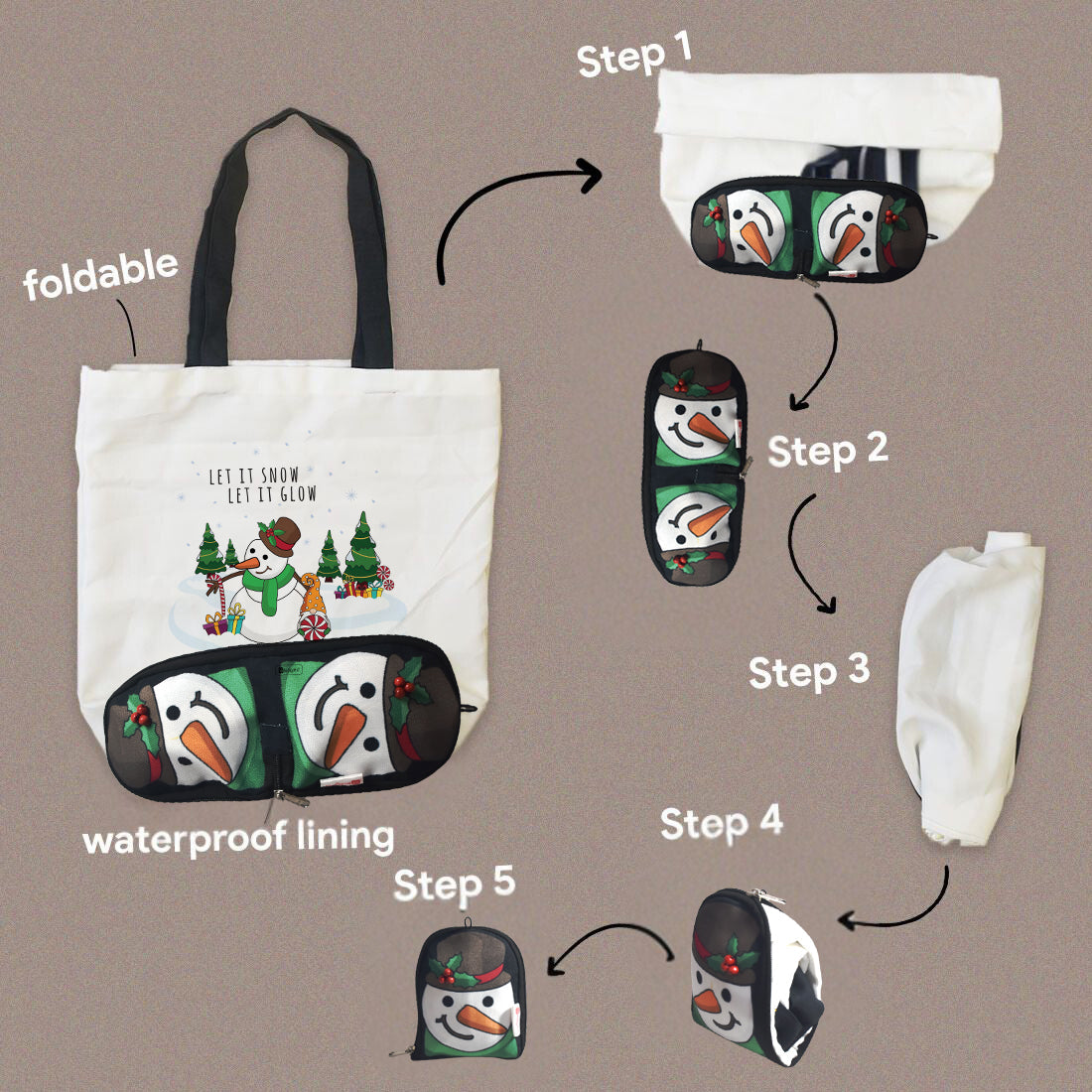 Snowman Foldable Tote Bag