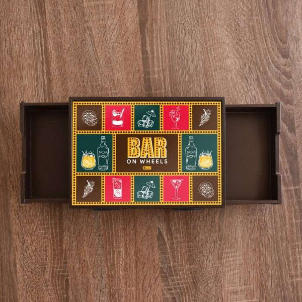 Bar On Wheels Printed Serving Trolley With Shots Glasses