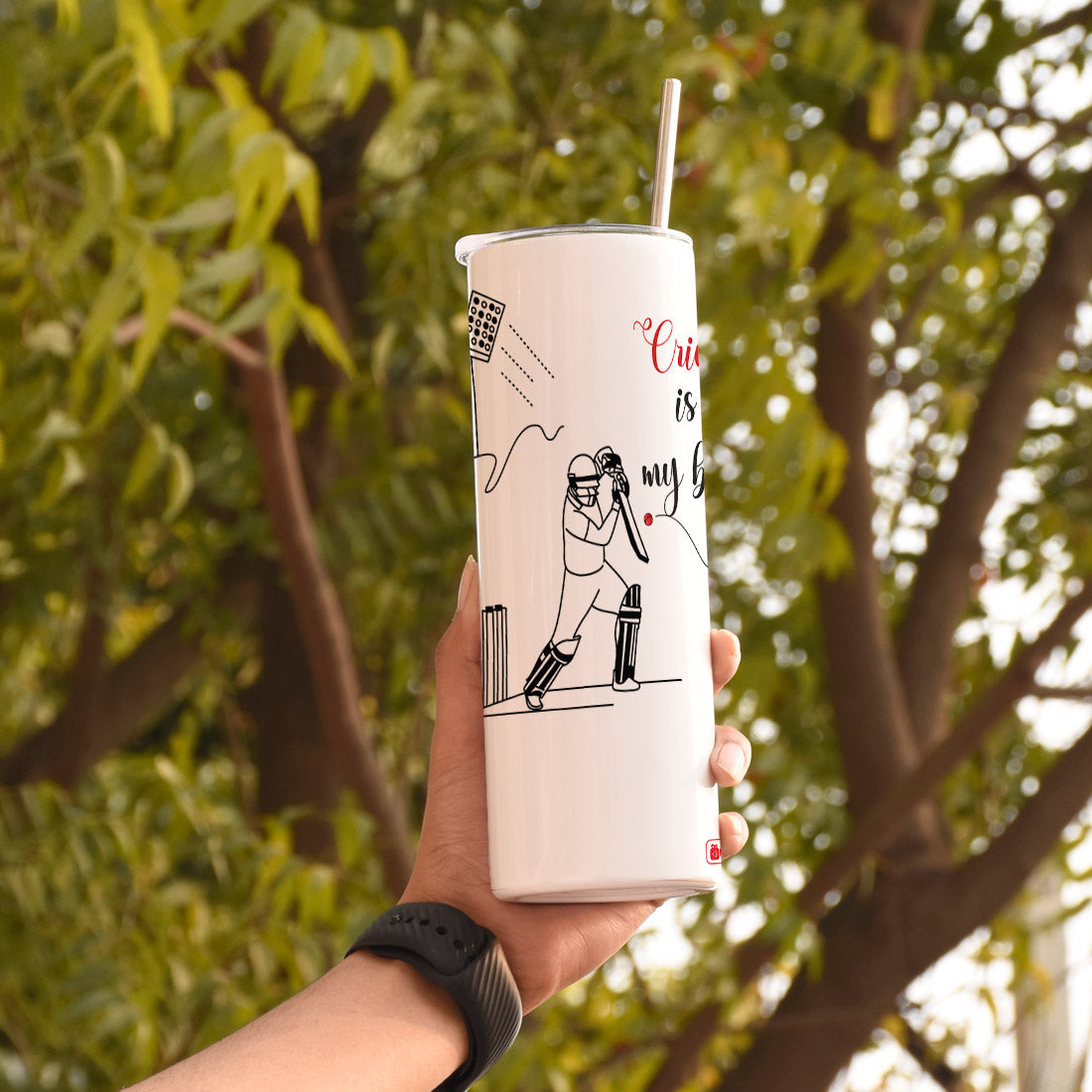 Cricket In Blood Printed Tumbler With Lid And Steel Straw - 590 ML