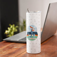 Stop Talking Start Batting Printed Tumbler With Lid And Steel Straw - 590 ML