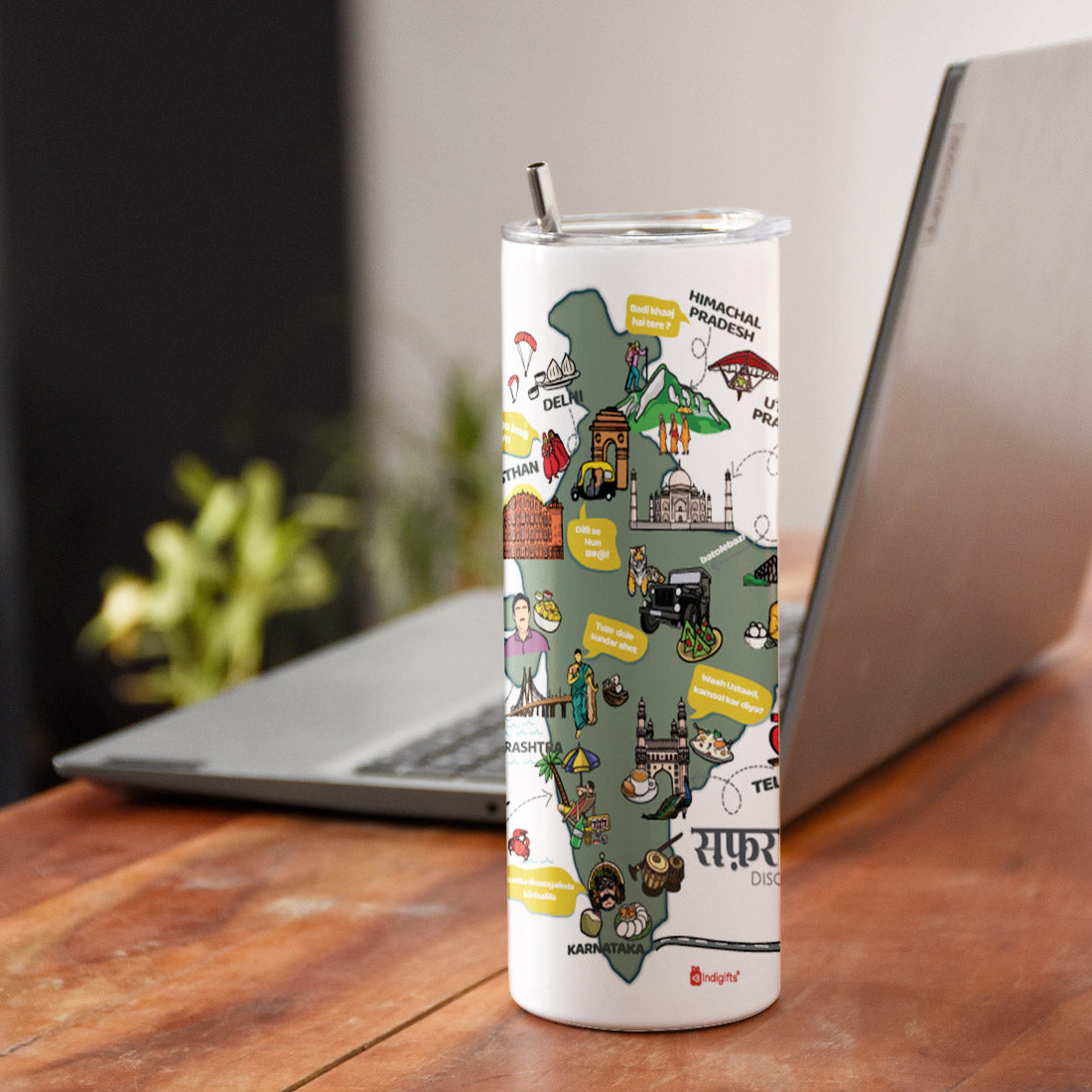 India Doodle Art Stainless Steel Tumbler - Discovering India