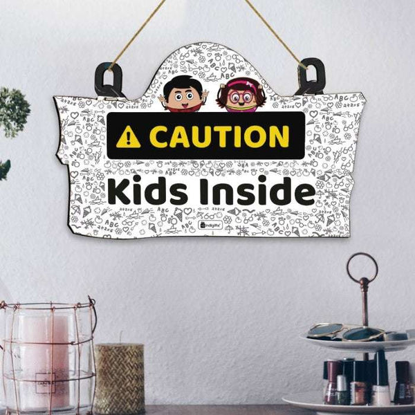 Caution Kids Inside Inside Printed Wooden Wall Hanging &amp; To Do List Planner Gift For Kids