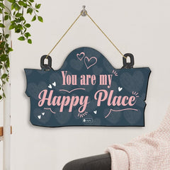 Our Happy Place Printed Wooden Door Wall Hanging For Valentines Gift