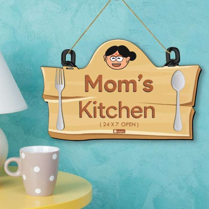 Mothers Day Special Gift: Mom's Kitchen Printed Light Brown Wall Hanging For Kitchen