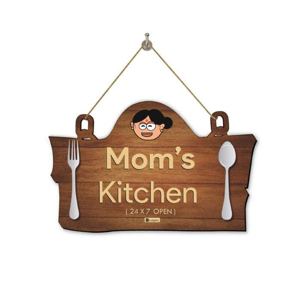 Mothers Day Special Gift: Mom's Kitchen Printed Dark Brown Wall Hanging For Kitchen