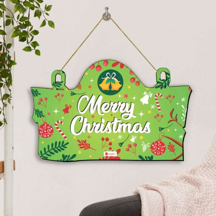 Jingle Bells Charmer Christmas Wall Hanging Board with Fridge Magnets Duo in Green