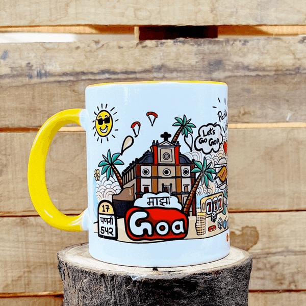 Goa Doodle Art Ceramic Mug With Color Handle
