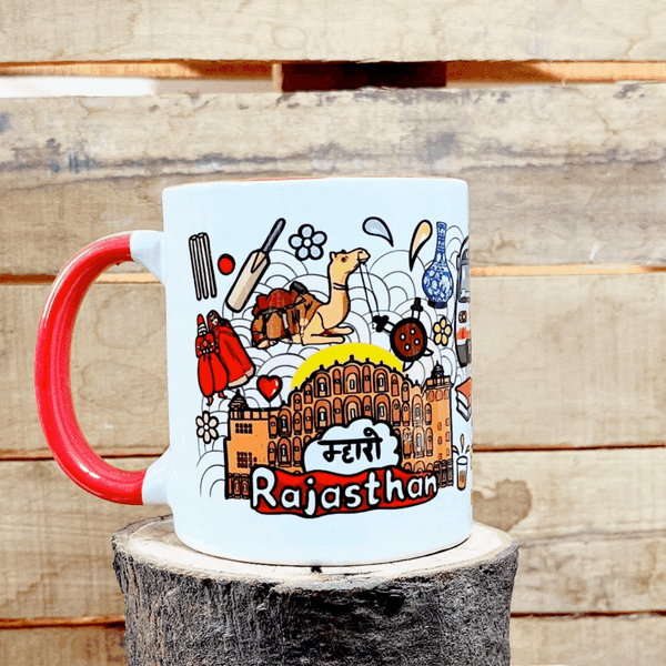 Rajasthan Discovering India Doodle Art Ceramic Mug With Color Handle