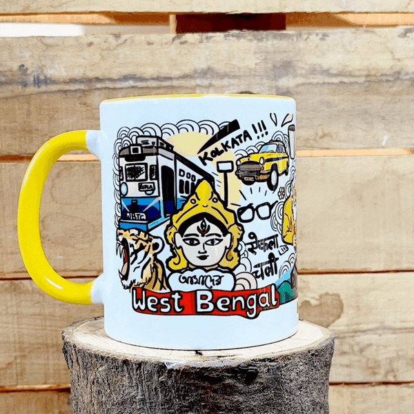 West Bengal Discovering India Doodle Art Ceramic Mug With Color Handle