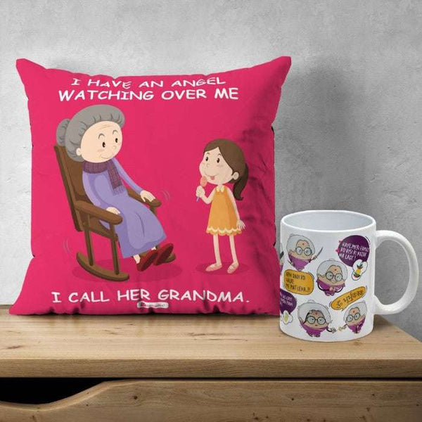 Grandmother Birthday Gifts - Quote Printed Multicolor Poly Satin Cushion and Ceramic Coffee Mug
