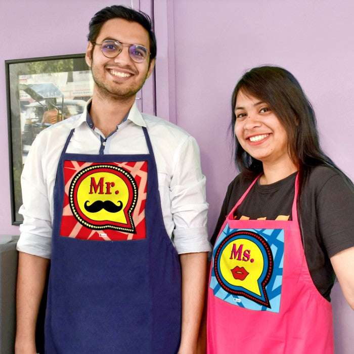 Ms. Beauty And Mr. Moustache Digital Printed Apron