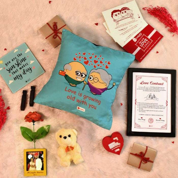 Cushion and Love Message Card with Photo Magnet Valentine Gift Box